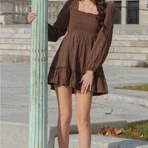 Altar'd State Chocolate Long Sleeve Dress